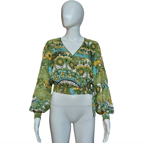 Anthropologie Tiny Long Sleeve Printed V Neck Wrap Top - Picture 2 of 16